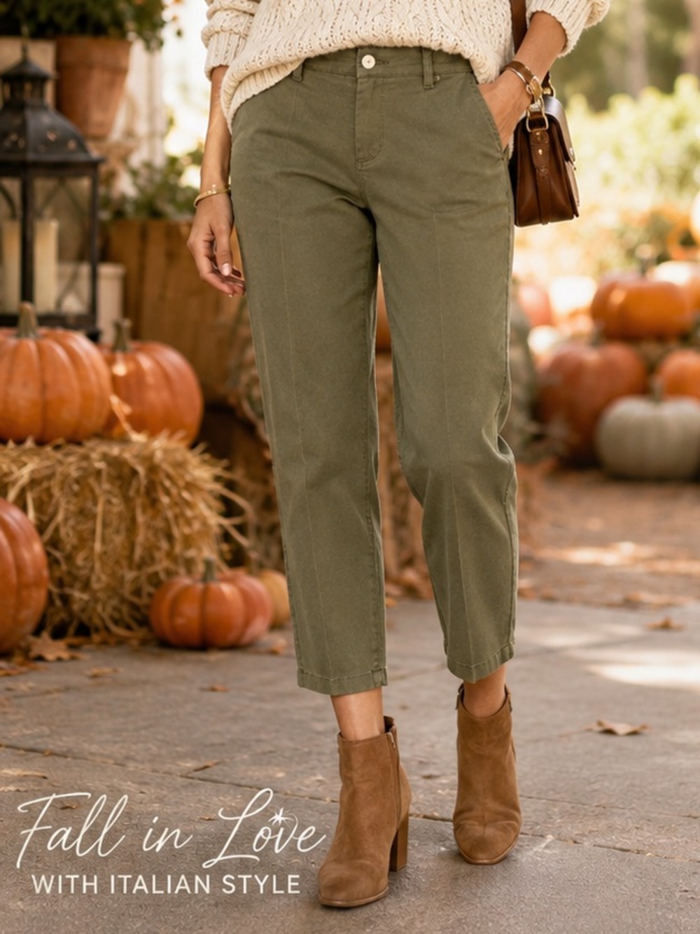 Oltre,Italy Olive Cotton Crop Pants,Made in Italy,EUC Wardrobe Essential, Size 6